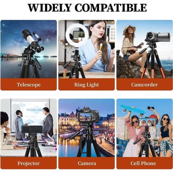 Tripod Camera Tripods, 74" Tripod Stand for Camera Phone, Heavy Duty Portable - Picture 6 of 6